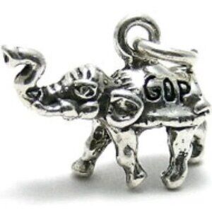 GOP ELEPHANT CHARM IN 3D STERLING SILVER.